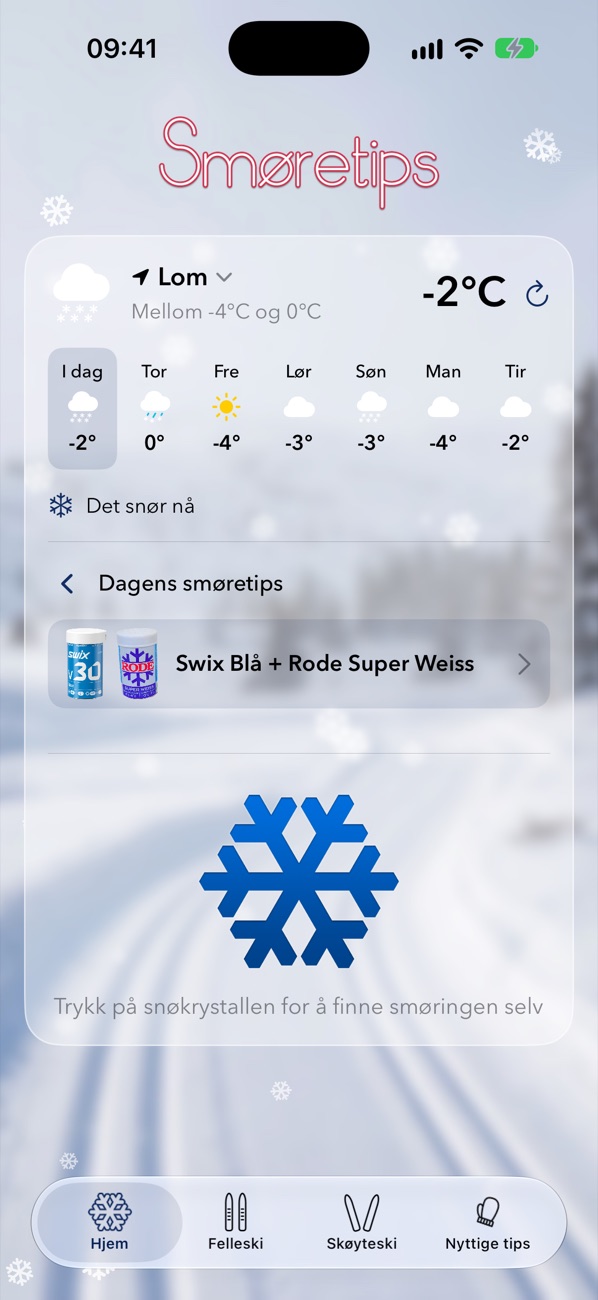 Smøretips viser dagens smøretips med vær og snøforhold